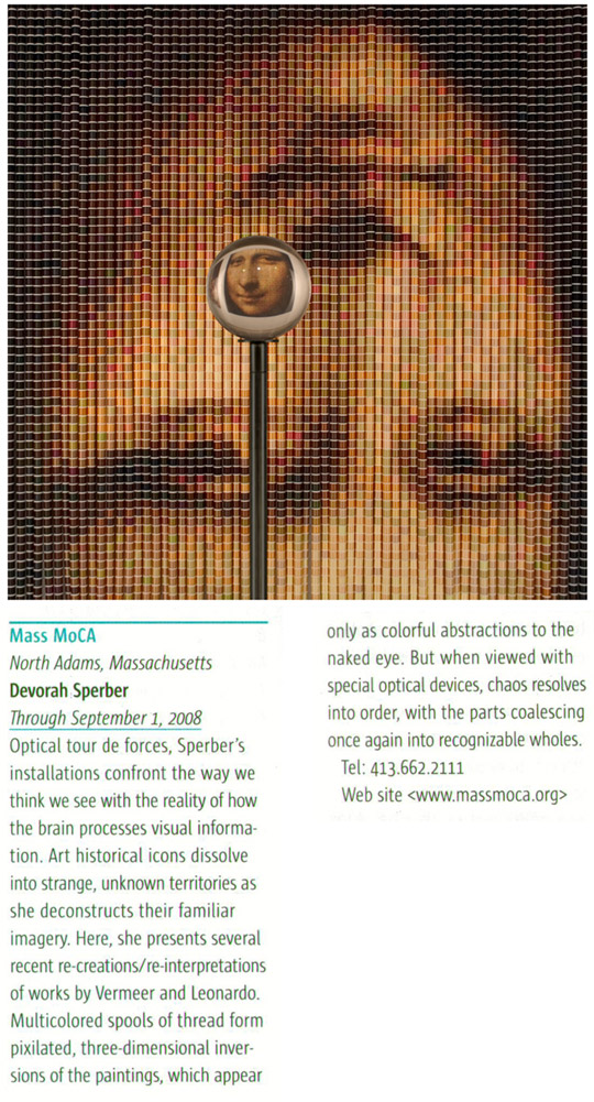 Devorah Sperber: Interpretations, Mass Moca, Sculpture Magazine, Itinerary, July//August 2008