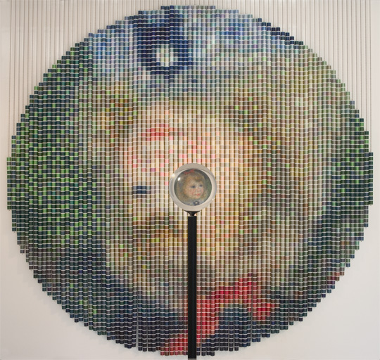 After Renoir, One of Six Eye-Centered Portraits, constructed from thousands of spools of Coats & Clark thread, by Devorah Sperber, 2--6, New  York City, Installation Art, Sculpture, NYC
